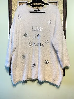 Buy Yours Embellished Christmas Jumper Soft White Sequin Silver 26-28 Festive Knit • 25£