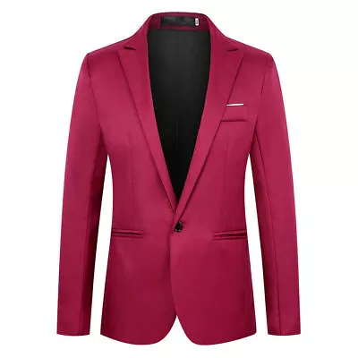 Buy Mens Plain One Button Blazer Suit Formal Business Wedding Jacket Coat Outerwear • 16.09£
