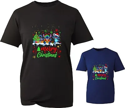 Buy Merry Christmas Festive T Shirt Lilo & Stitch Cartoon Lovers Xmas Unisex Tee Top • 9.99£