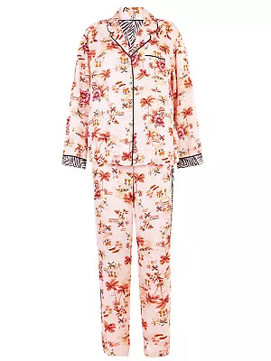 Buy EX M&S Ladies Satin Cool Tropical Print Pyjama Set Collared Button Nightwear P41 • 13.99£