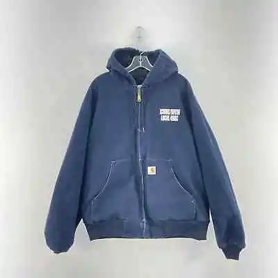 Buy VTG Carhartt Navy Blue Cotton Denim Stonewash Zip Up Work Jacket Mens XL • 95.55£