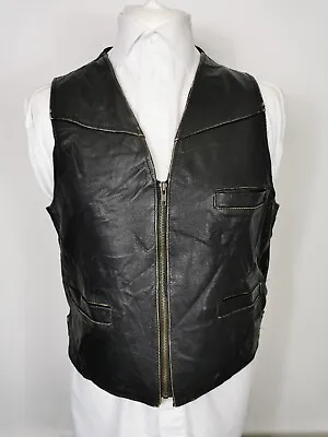 Buy Vintage Rocky Men's Black Leather Quilted Biker Gilet Waistcoat Vest Size 40 M • 34.95£
