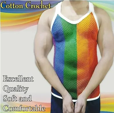 Buy LGBTQ Mesh Marina Reggae Rainbow Vest See Through Net Gay Parade Pride Flag • 7.99£