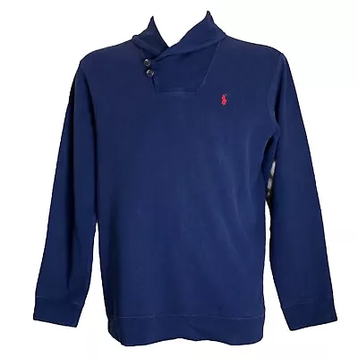 Buy POLO Ralph Lauren Pullover Jumper Navy Blue Button Roll Neck Teen Boys Size XL • 7.50£