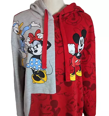 Buy DISNEY Mickey & Friends Red Gray Hoodie Sweatshirt Top Sz XL Minnie Donald Duck • 16.90£