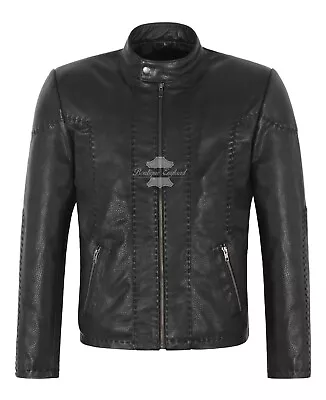 Buy Men's Leather Jacket Black Saddle Stitch Classic Fashion Jumbo Style Jacket • 159.99£