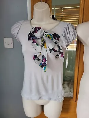 Buy Ted Baker Size 6 Grey Viscose T Shirt Top Silk Multi Colour Bow Trim • 4.99£