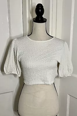 Buy Top Shop White Puff Sleeve Crop Backless Blouse Size Small Y2k 2000’s 2010’s • 4.54£