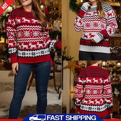 Buy Women Christmas Sweater Fashion Holiday Party Jumper Simple Jacquard Sweater Top • 18.97£