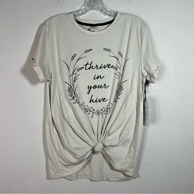 Buy Sweet Soul Clothing Co. Beige Twist Front Thrive In Your Hive Shirt Womens Sz M • 17.29£
