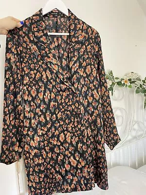 Buy ZARA Women’s Double Breasted Satin Blazer Jacket Size Small Black Floral/Splodge • 20£