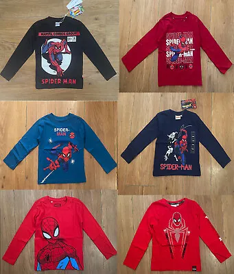 Buy Marvel Spiderman Graphic Print Cotton Long Sleeve Boys Girl T Shirt Tee 3-9 Year • 6.99£