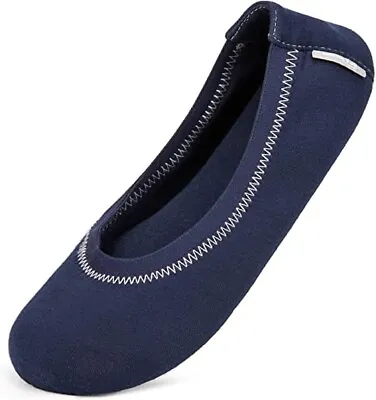 Buy Women's/Girl's Knit Memory Foam Soft Ballerina Slippers Breathable Navy Blue 3-4 • 7£