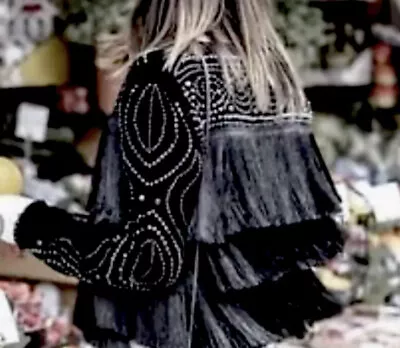 Buy Zara Velvet Jacket Tassel Sequin Beaded Embroidered Boho Gothic Festival M • 69.99£