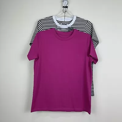 Buy French Connection T Shirts Tops Striped Pink Cotton Jersey Size Small 2 Pack New • 12.50£