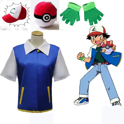 Buy Men Adult Ash Ketchum Costume Boys Carnaval Cosplay Outfit Set Clothes Anime` • 16.57£