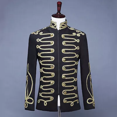 Buy Mens Slim Fit Military Hussar Suit Jacket Zip Up Tunic Blazer Drummer Outfit • 70.79£