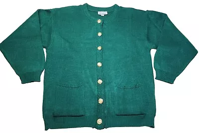 Buy Brunny Unisex Adult Sz M Green Cardigan Knit Gold Button Up Sweater W/ Pockets • 9.91£