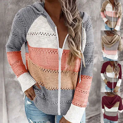 Buy Womens Zip Up Casual Knitted Cardigans Coat Ladies Jumper Sweater Plus Size 6-24 • 13.52£