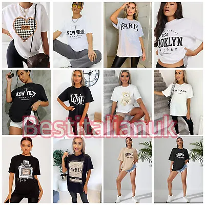 Buy  Shirt Ladies Oversized Baggy Fit Short Sleeve Slogan T-shirt Tee Tops Womens UK • 8.99£