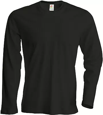 Buy Men's Long Full Sleeve T Shirt Plain 100% Cotton Tee Shirt Casual Work Wear S-XL • 7.07£