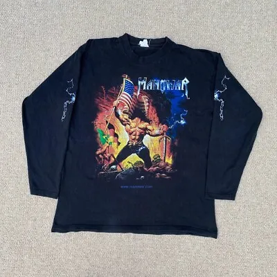 Buy VINTAGE Manowar T Shirt Mens Large Black Warrior Of The World Long Sleeve Rock • 79.99£