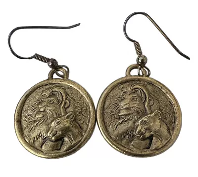 Buy Disney Lion King Earrings Gold Plated Simba Nala Coin Style Dangles Stamped • 11.57£