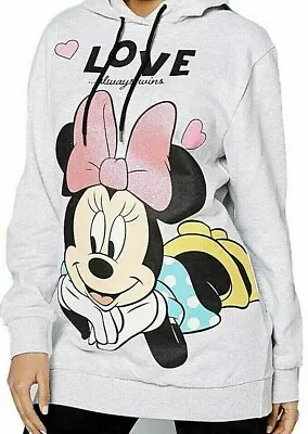 Buy Nes Womens Disney Minnie Mouse Love Longline Hoody Grey Size UK 8/10 • 18.99£