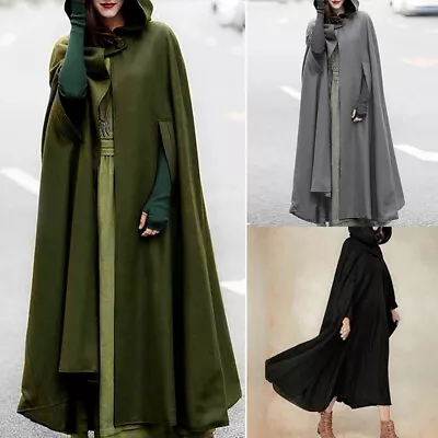 Buy Women Hooded Long Cape Cloak Coat Ladies Jacket Outerwear Poncho Medieval Robe • 25.19£