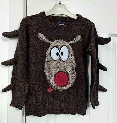 Buy Next Christmas Jumper (Reindeer), Brown, Size 6 Years • 5.99£