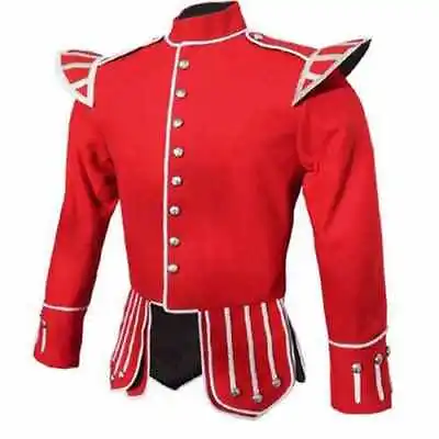 Buy 100% Wool Blend Military Piper Drummer Doublet Highland Jacket Black, Red • 67.19£