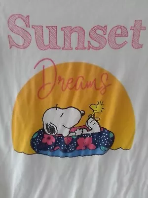 Buy Peanuts Snoopy  Sunset  White T Shirt Cotton Size 12-14 • 2.99£