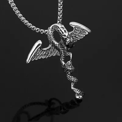 Buy Snake Wings Angel Necklace Chain Titanium Silver Pendant Gothic Style Jewellery • 5.99£