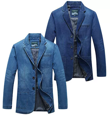 Buy Mens Casual Denim Jeans Jacket Long Sleeve Slim Suit Coat Blazer Top Size Hot • 29.75£