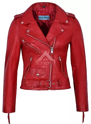 Buy Ladies Leather Jacket Red BRANDO Fitted Urban Look Biker Jacket MBF • 95.80£