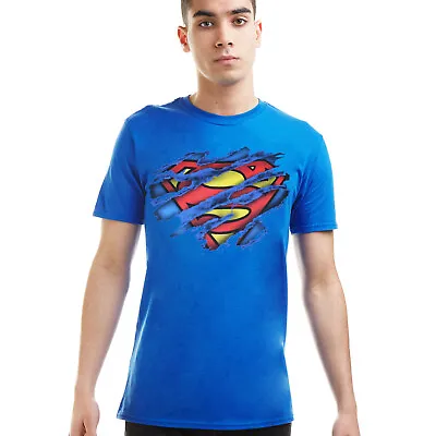 Buy Official DC Comics Mens Superman Torn Logo T-shirt Blue S-XXL • 13.99£