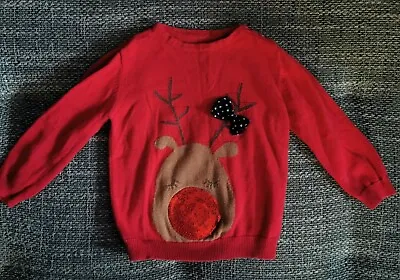 Buy Christmas Jumper Reindeer Girl Boy Red 12-18 Months Interactive Plays Music • 3.50£