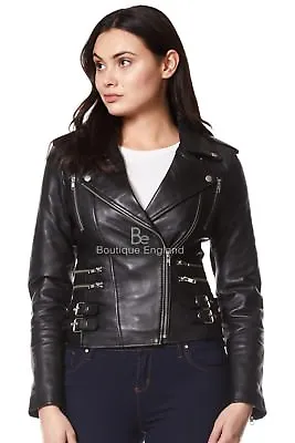 Buy 'MYSTIQUE' Ladies Real Leather Jacket Black Designer Biker Motorcycle Style 7113 • 109.77£