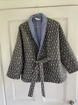 Buy Toast Size Medium 12 14 Ikat Kantha Stitched Quilted Kimono Wrap Bed Jacket Grey • 40£