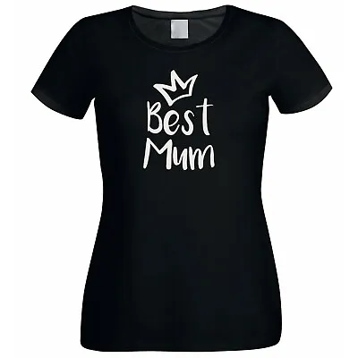Buy Best Mum Crown Design Mothers Day Ladies Black T-Shirt XTSN249 • 9.99£