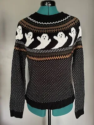 Buy Halloween Sweater Cute Spooky Ghosts Black Vintage Style Retro Ugly Christmas S • 48.26£