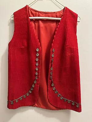 Buy Vintage 70’S Retro Red Corduroy Vest With Faux Coins  1970’s • 10.23£