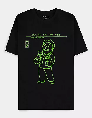 Buy Official Fallout Vault Boy Charisma +10 Pip-boy Menu Black T-shirt • 19.99£