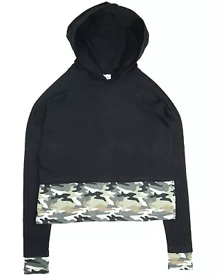 Buy Ladies Trendy Cropped Summer Camo Black Contrast Light Hoody Sweatshirts Top 328 • 4.99£
