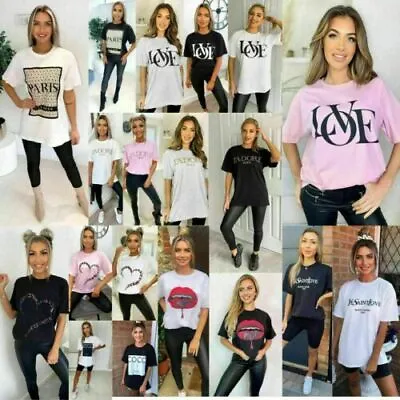 Buy Women’s Short Sleeve Paris Slogan Printed T-Shirts Ladies Oversized Summer Tops • 7.89£
