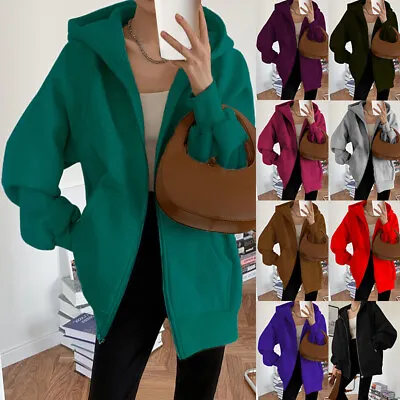 Buy Plus Size Womens Fleece Zip Up Hoodie Tops Ladies Casual Baggy Sweatshirt Coat • 16.99£