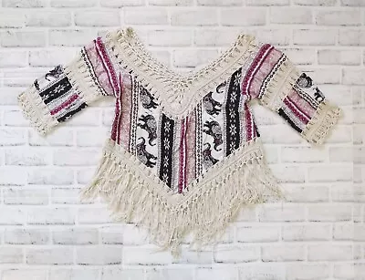 Buy Crochet Fringe V Neck Boho Short Sleeve Peasant Top Elephants Tassels Lace • 11.33£