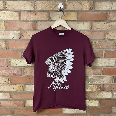 Buy Womens Free Spirit Graphic Print Tshirt Burgundy Size Medium • 6.95£