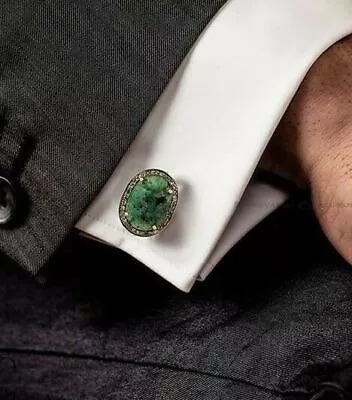 Buy Emerald Gemstone 925 Silver Men's Suit Diamond Cufflinks Party Wear Jewelry • 130.69£