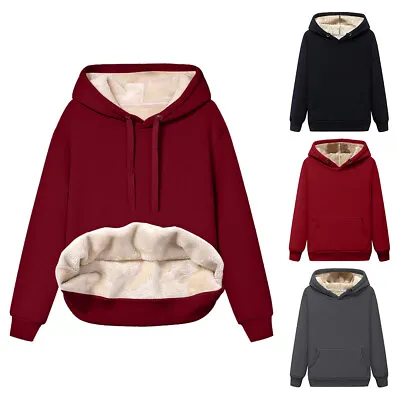 Buy Womens Fleece Fur Lined Hoodie Sweatshirt Winter Warm Thermal Hooded Jumper Tops • 2.69£
